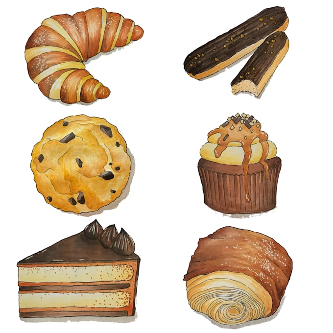 food drawing on watercolor
