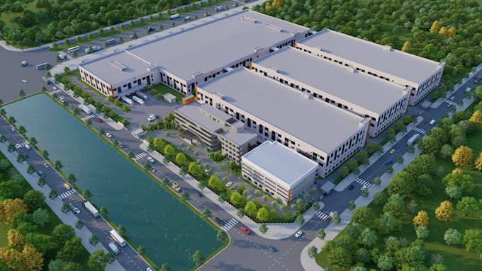 design a 3d model,walkthrough video for warehouse, industrial building
