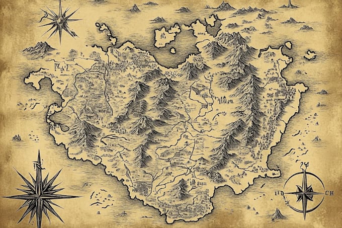 make a fantasy map illustration or site in illustrator
