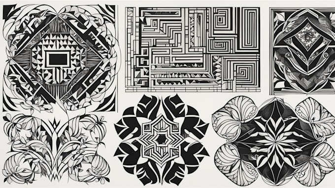 create black and white geometric artistic tattoo design