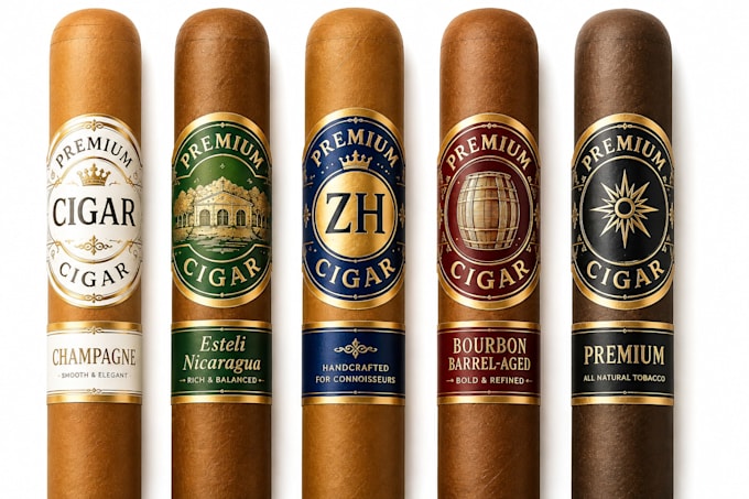 do professional cigar label,logo,band and cigar box design with mock up
