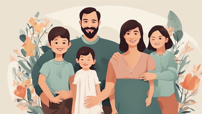 draw a vector art family portrait