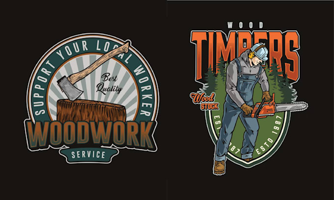 do retro hand drawn woodwork sawmill logo