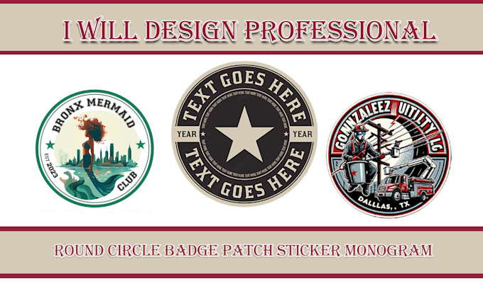 design professional badge, patch, round, sticker, label, circle logo design