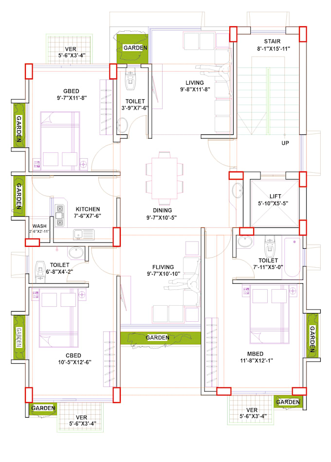 draw architectural 2d floor plan and plan rendering