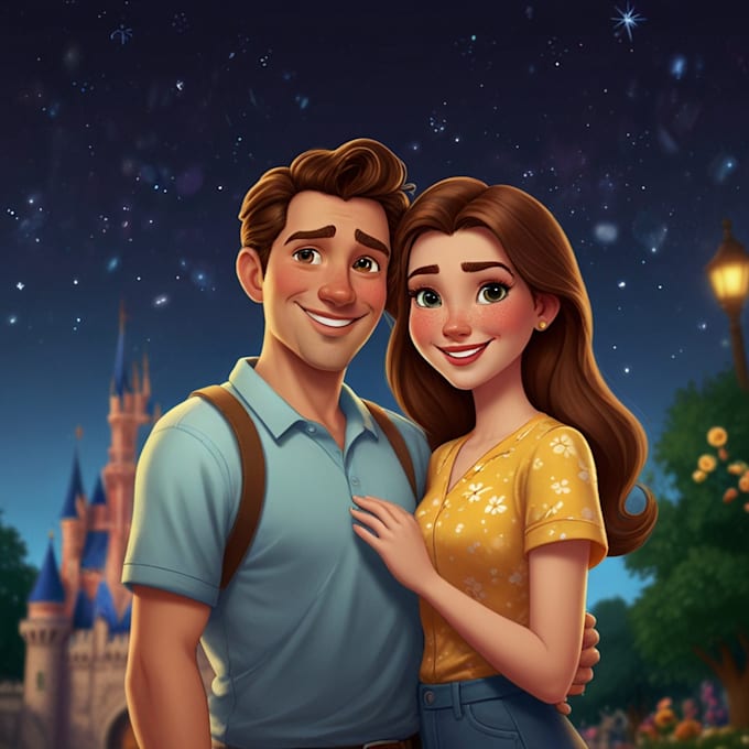disney family couple cartoon portrait
