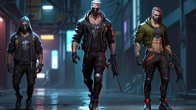 design cyberpunk and fantasy and sci fi character splash art
