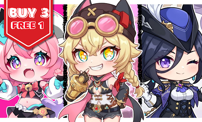 draw anime chibi character art for design character, fanart, kawaii