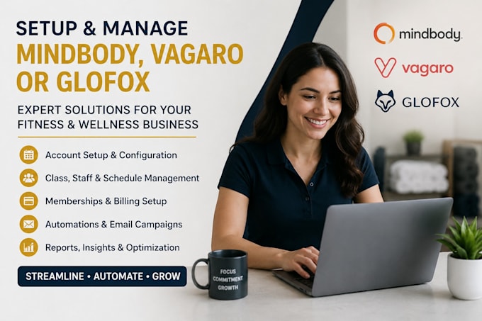 set up and build mindbody, vagaro, or glofox for your fitness or wellness studio