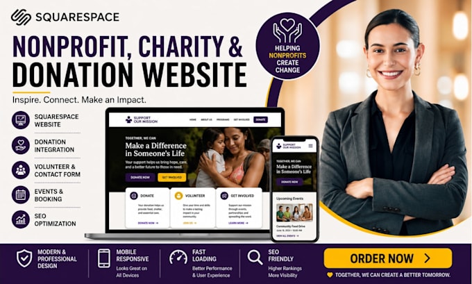 squarespace website development landing page donation non profit charity website
