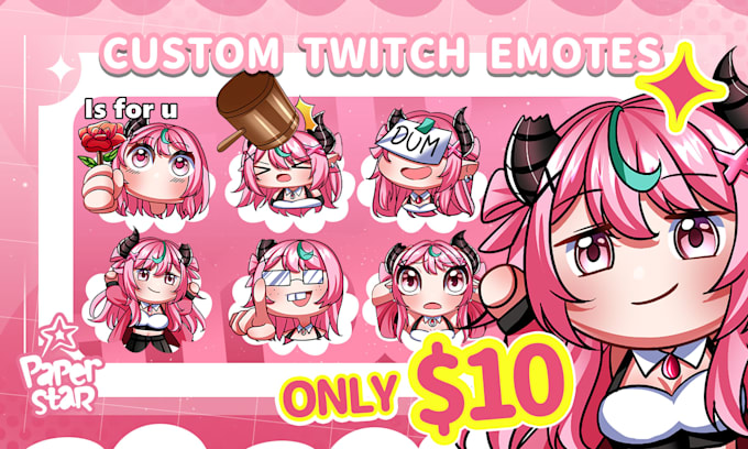create chibi twitch emotes, discord emotes, animated