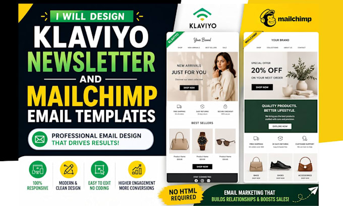 design klaviyo newsletter and mailchimp email templates