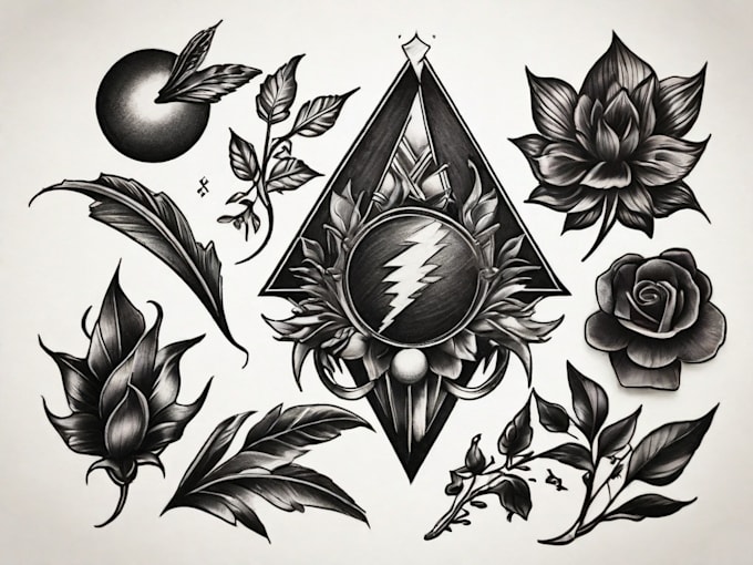 create flash tattoo art set, black work, vintage, dark style