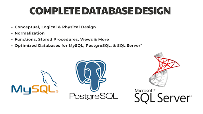design custom databases for mysql, sql server, or postgresql