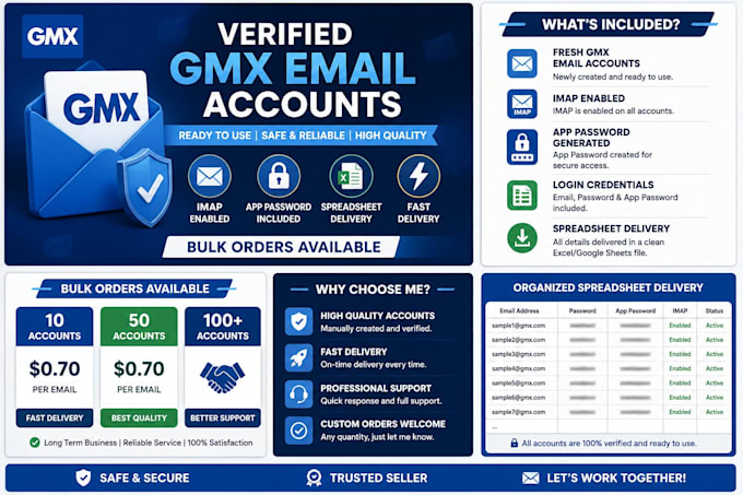 create verified gmxde and webde email accounts with app passwords