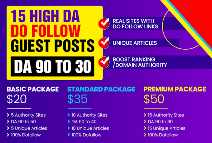 write and publish 15 high da guest post backlinks for google top ranking