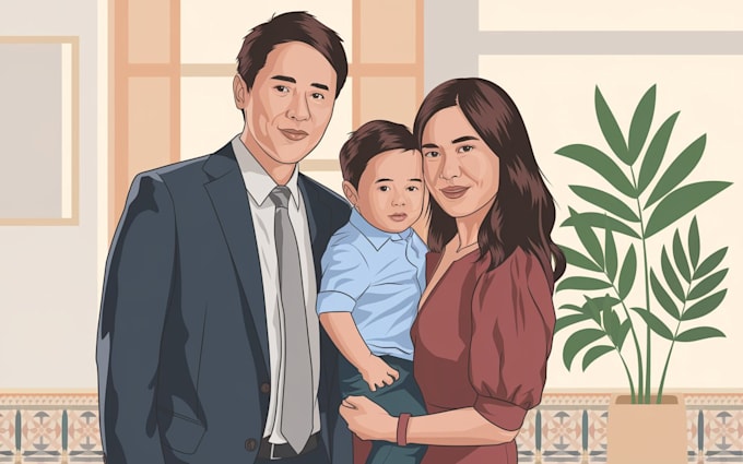 draw a vector art family portrait