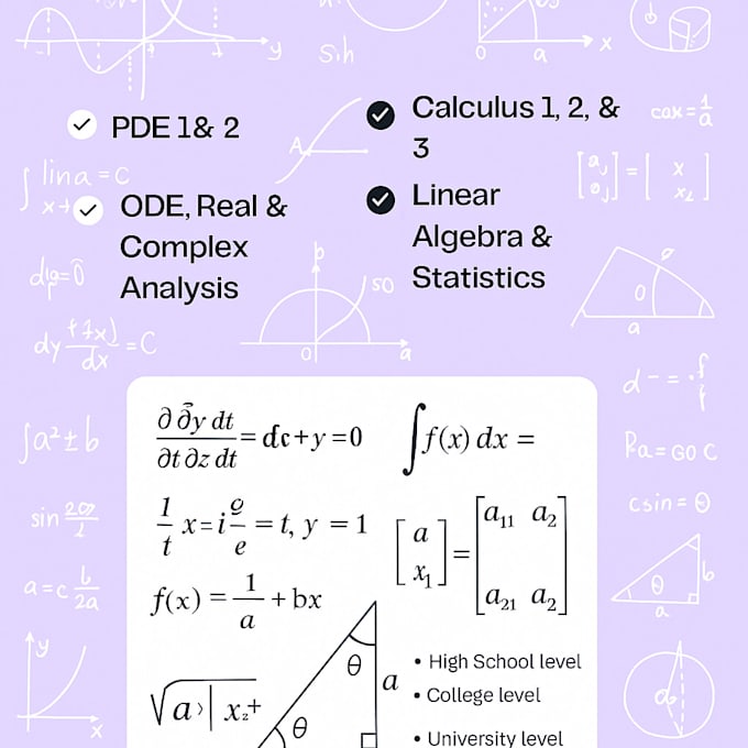 help pde 1 2, ode, calculus 1 2 3, real analysis, linear algebra and statistics