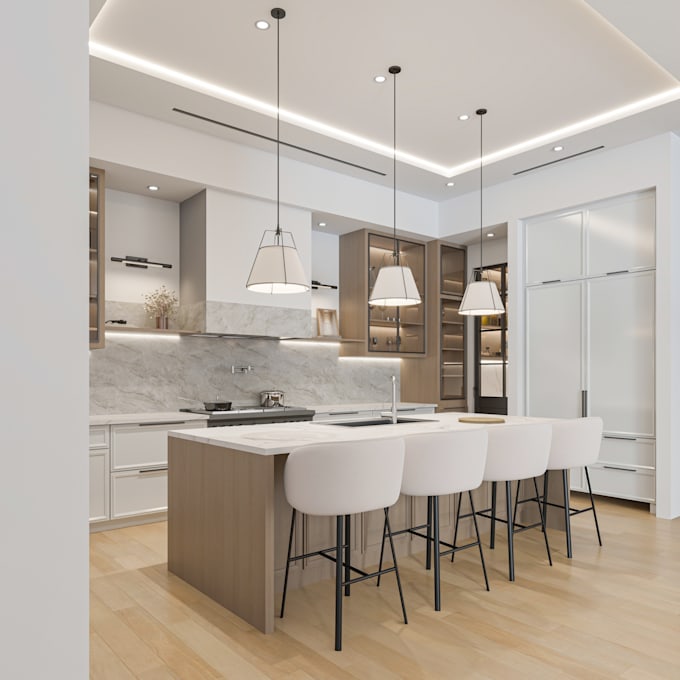 create realistic 3d rendering for your kitchen design