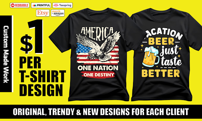 do bulk t shirt designs for merch, printful, etsy, teespring