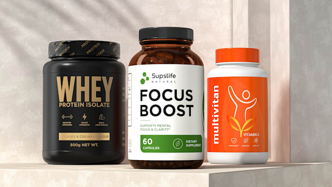 design premium supplement packaging and 3d renders