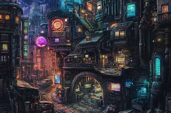 Design a sci fi and cyberpunk futuristic city art by Amorenekom | Fiverr