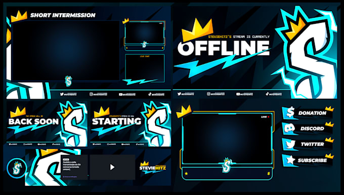 design animated twitch overlay, twitch logo, stream package