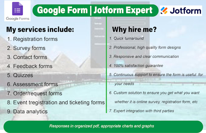 design custom google forms and jotform for surveys, registrations, feedbacks