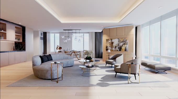 be your residential architect, render modern interior design corona ,walkthrough