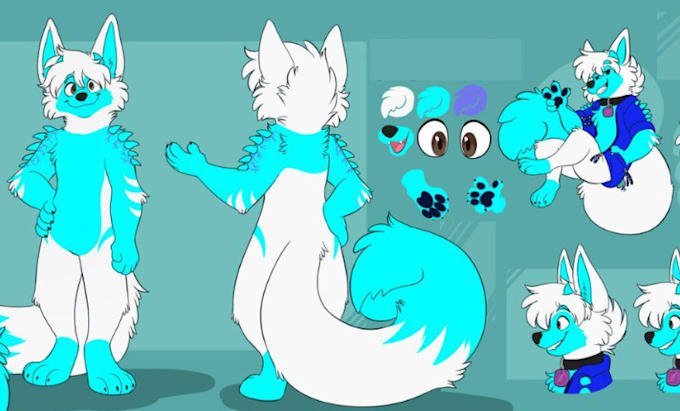 draw reference sheet for vtuber furry fursona anthro model sheet illutsration vr