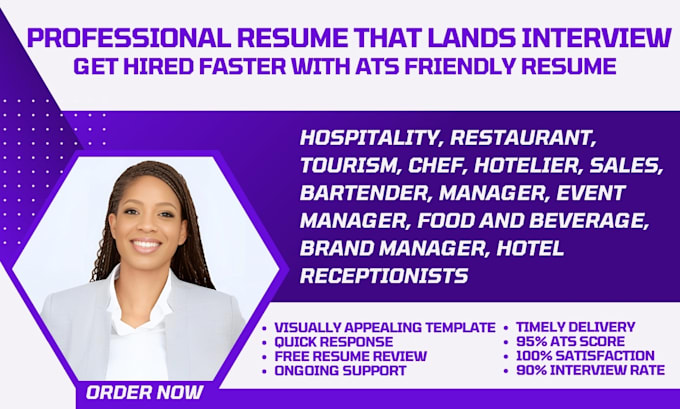 write a hosptality, tourism, sales, manager, hotelier, chef, bartender resume