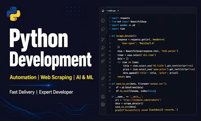 develop python automation, web scraping, ai and data solutions