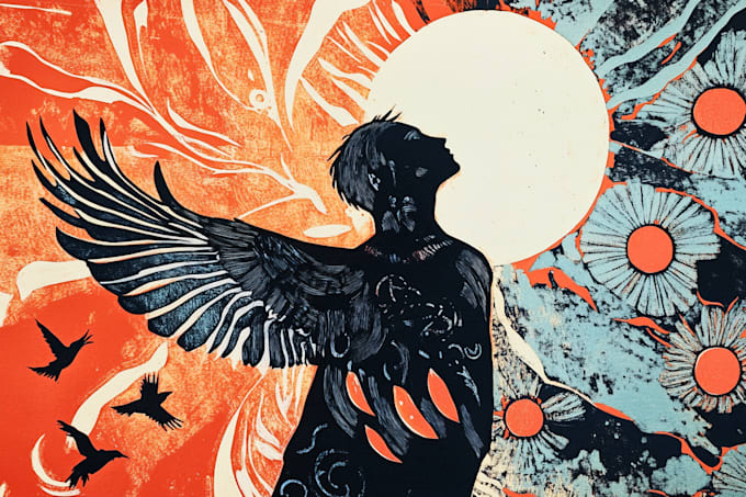 draw high quality illustration in linocut style
