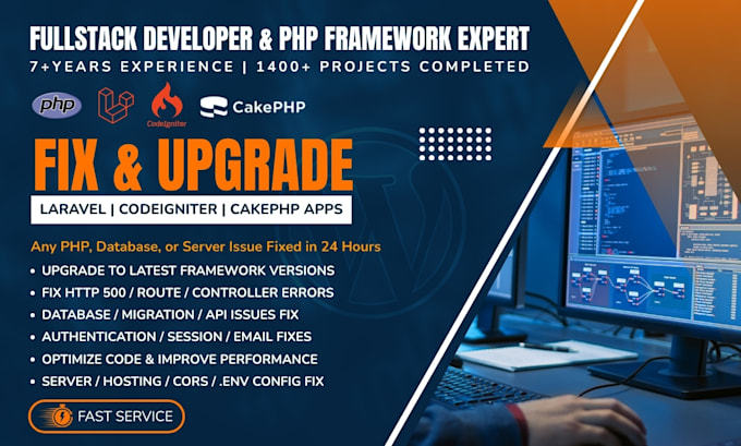 fix bugs and upgrade laravel, codeigniter and cakephp apps