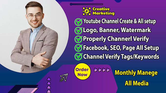 create and setup youtube channel, facebook page all setup