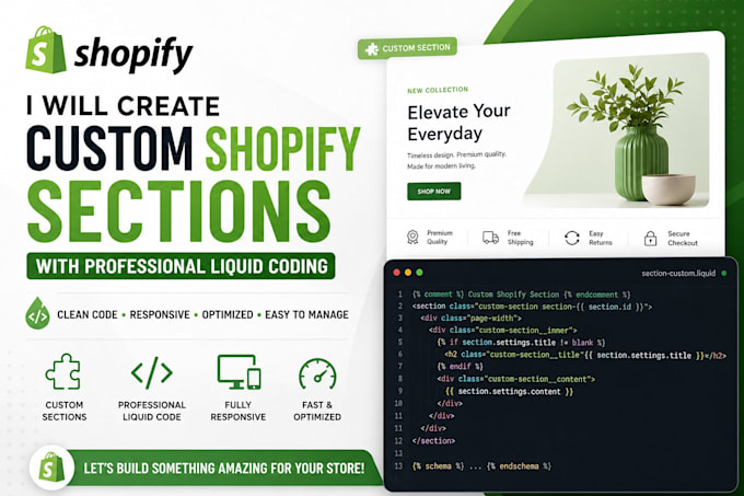create custom shopify sections with professional liquid coding