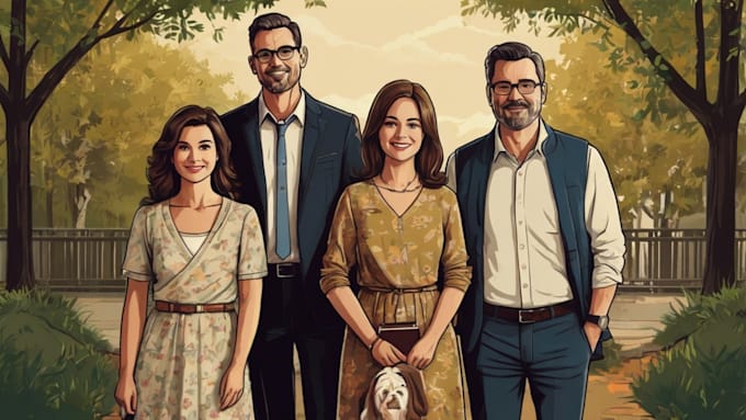 draw a vector art family portrait