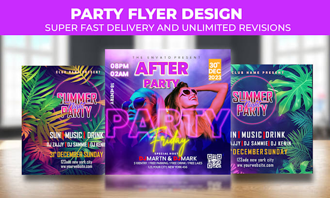 premium party flyer, event travel, shop flyer, and poster design