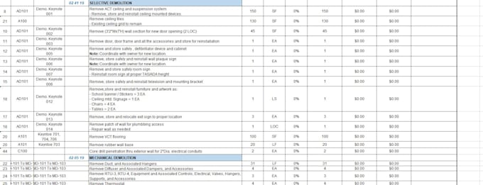 usa takeoff and cost estimate