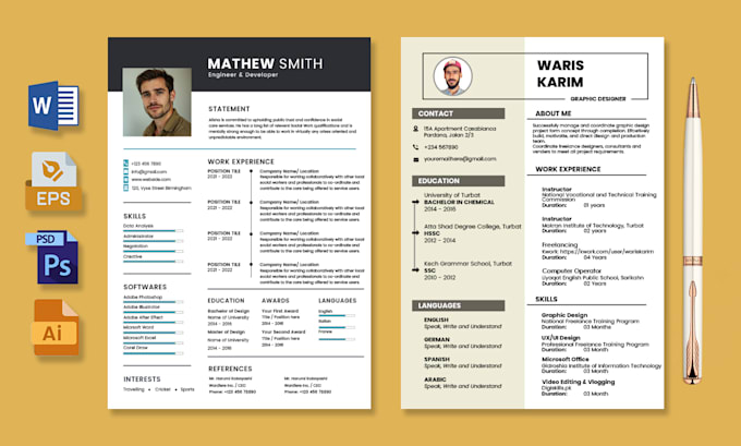 design modern resume cv templates in any format