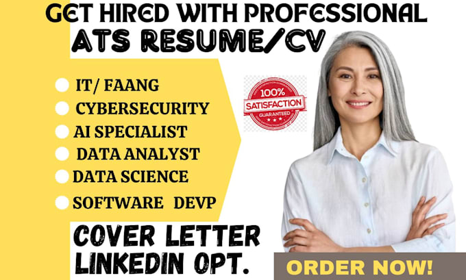 write cybersecurity, tech development, data science, data analyst, QA, IT resume