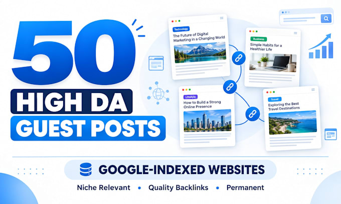 publish 50 high da guest posts on quality google indexed websites