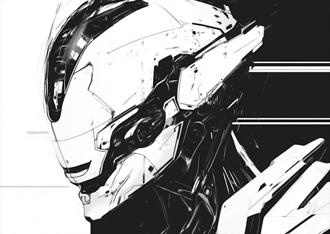 create cyberpunk, sci fi, robot, mecha character concept art