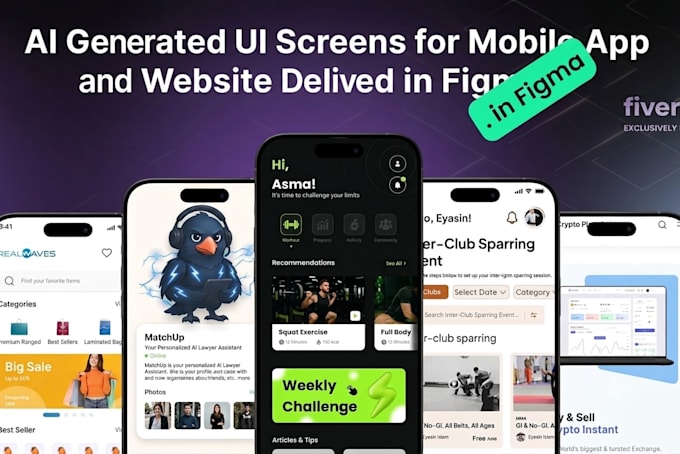 design business UI UX screens of ai based mobile app ui and ai website ui