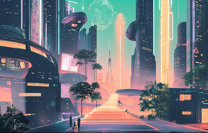Draw futuristic cyberpunk city or background art by Blytheastra | Fiverr