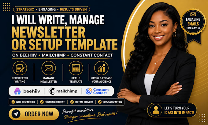 write manage newletter or setup template on beehiiv mailchimp  constant contact