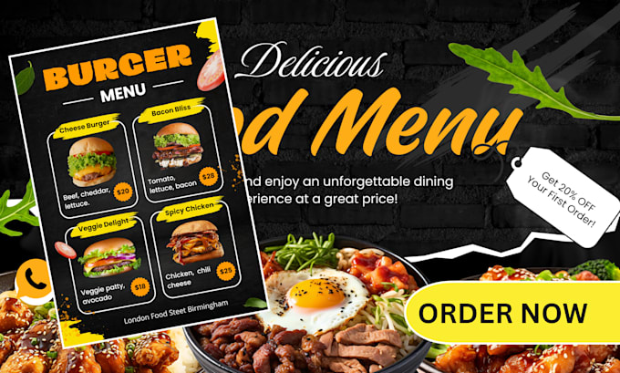 make digital food flyer menu price list restuarant food menu brochure design
