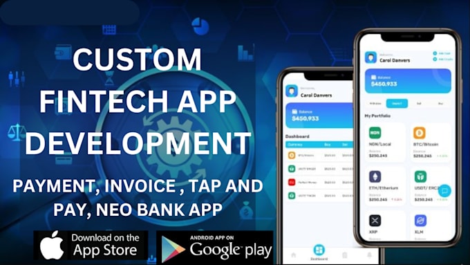 develop fintech app, neo bank app, payment app, invoice app, tap and pay app
