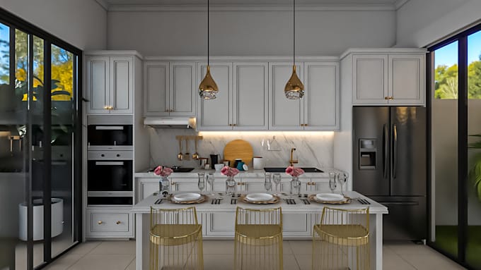 do expert interior 3d design and rendering for kitchen,living room, bathroom etc