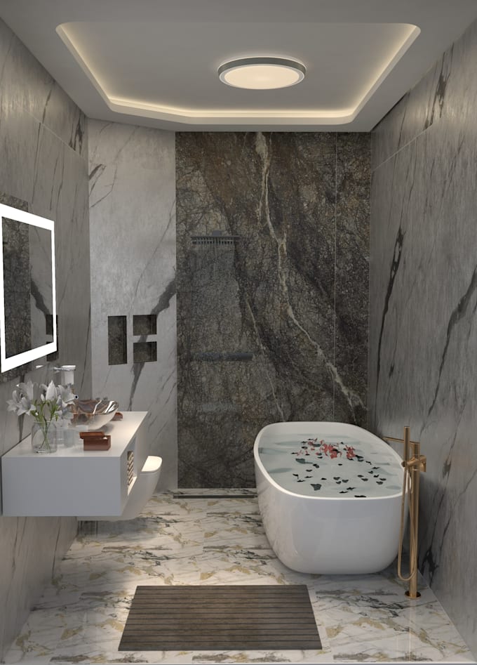 create modern bathroom 3d design and realistic render solutions